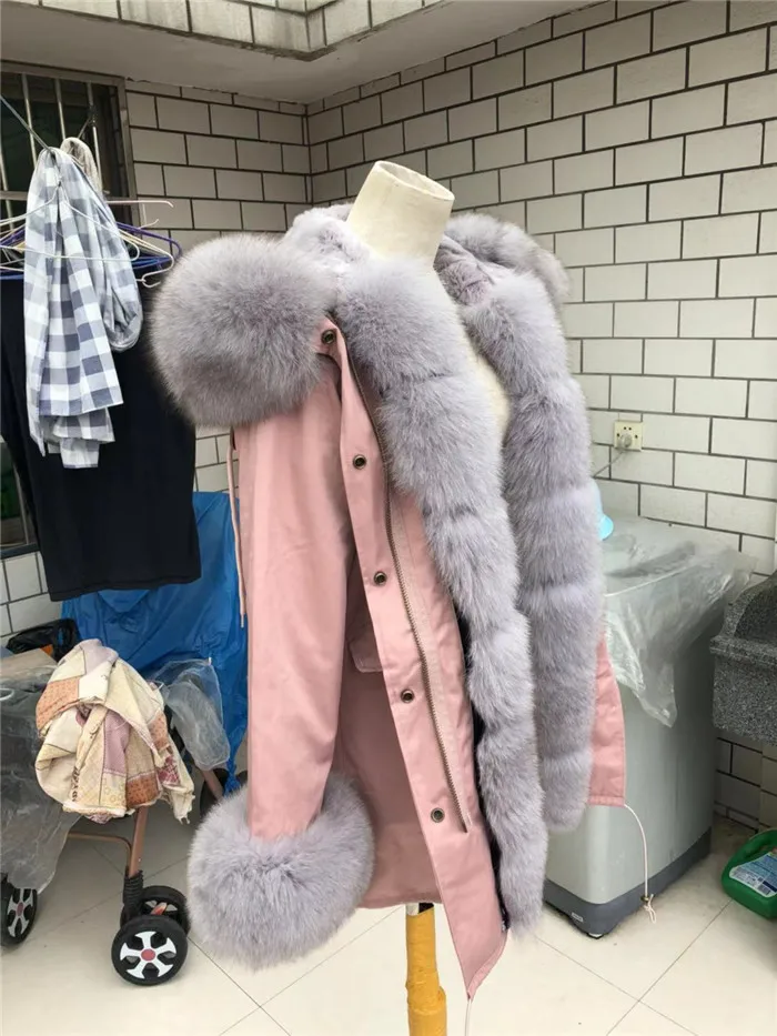 Женская парка из натурального меха, зимняя теплая большая шуба из натурального Лисьего меха, подкладка из кроличьего меха Рекс, зимняя куртка