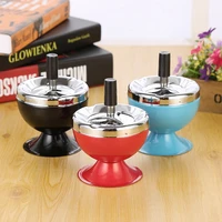 hot stainless steel wine style ash tray with cover round push down portable cigarette ashtray with spinning tray holder
