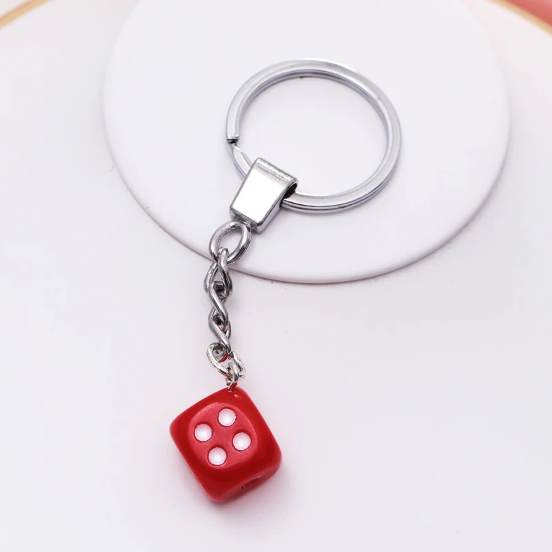 

Creative 3D Figure Point Dice Keychain Stainless Steel Geometric Key Ring Women Men Split Cute Car Keyring DIY Jewelry Gifts