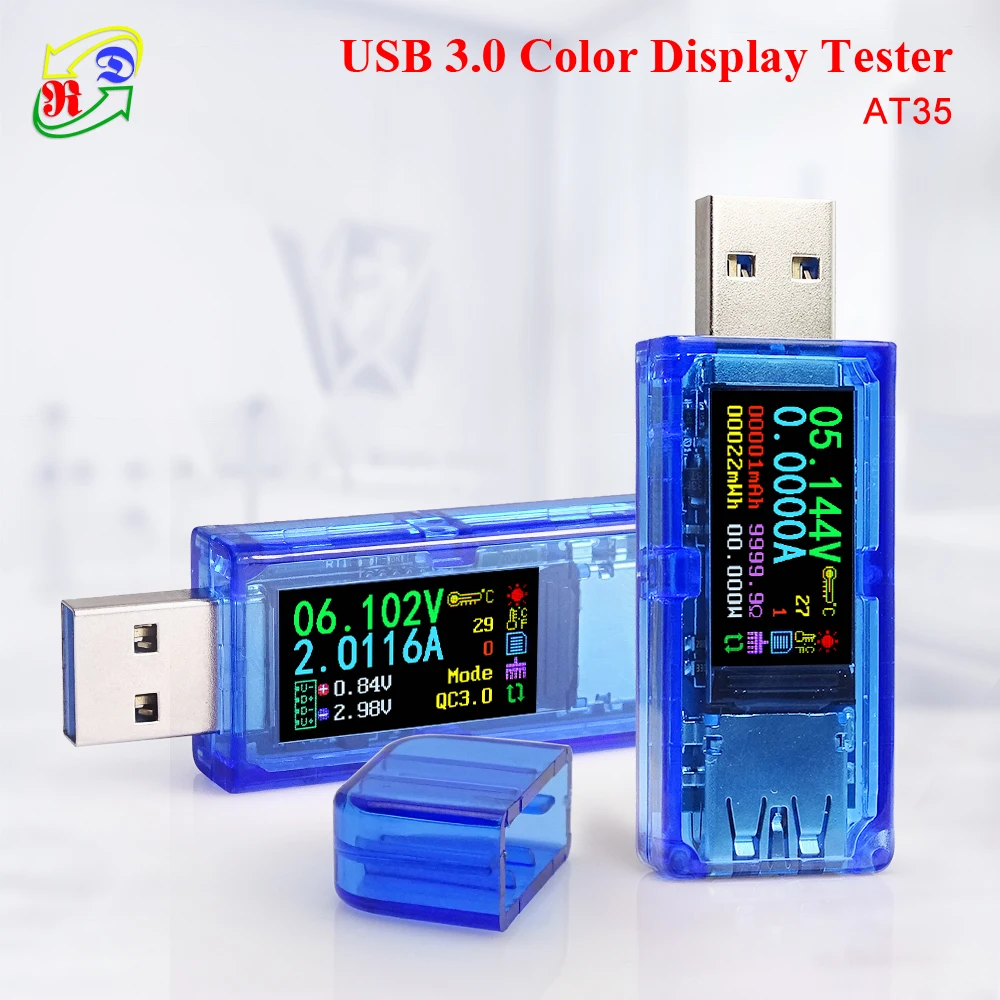 AT34 AT35 USB 3 0 цветной ЖК-Вольтметр Амперметр измеритель напряжения тока мультиметр
