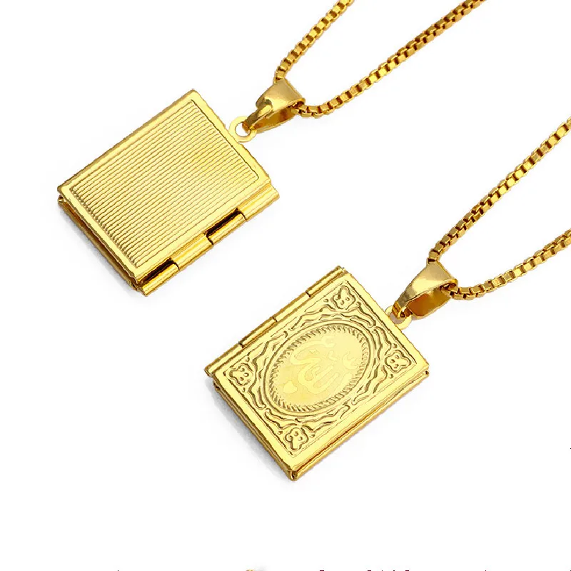 

New Copper 18K Gold Plated Allah Photo Box Pendant Necklace Gift Jewelry European and American Jewelry