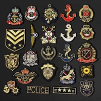 2021 new gold embroidered ship anchor military patches wholesale iron on clothes backpack jeans stickers diy ironing appliques