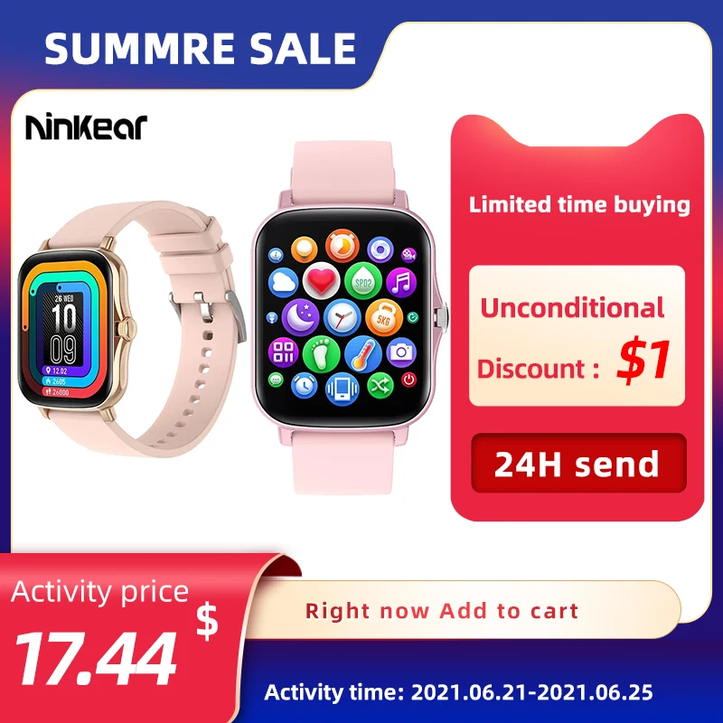 

Ninkear P8 Plus Smart Watch 1.69 Inch IP68 Waterproof Healthy Sleeping Heart Rate Pedometer Smart Sports Watch for Men and Women