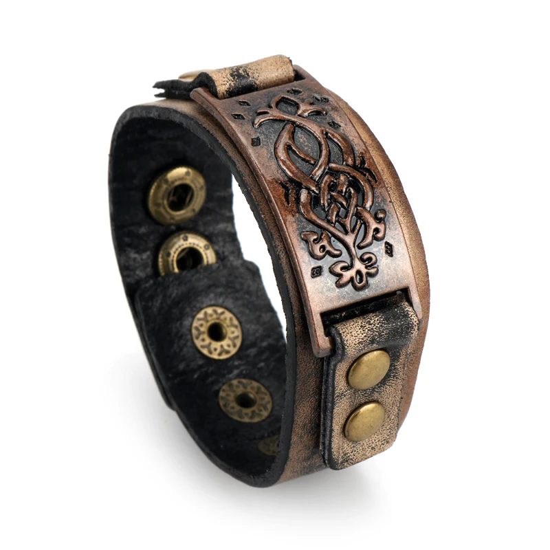 Браслет на запястье мужской в винтажном стиле модный кожаный широкий