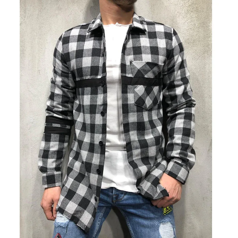 

Single-breasted plaid Casual shirt men's long sleeves Autumn Winter 2020 wave Hong Kong style shirts Casual wild men's shirts