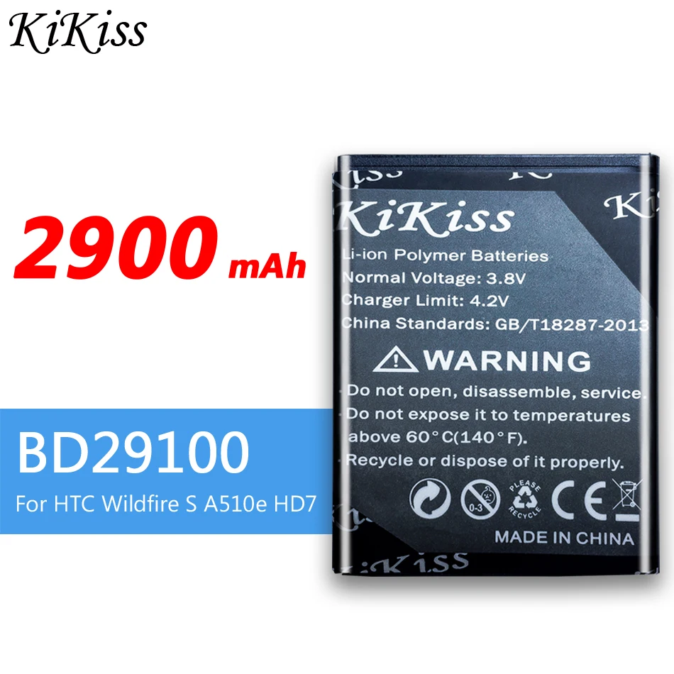 Аккумуляторная батарея KiKiss BD29100 для телефона 2900 мАч HTC Wildfire S G13 A510C A510e HD3 HD7 HD7S T9292