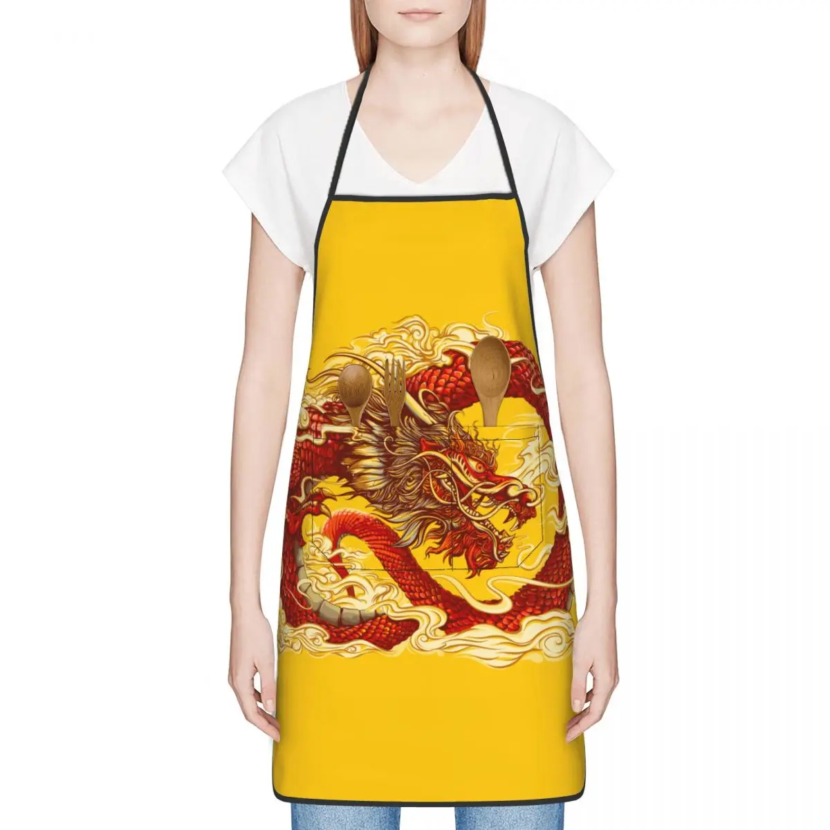 

Chinese Style Dragon Adult Apron Striped Hotel Restaurant Chef Waiter Apron Kitchen Cook Apron