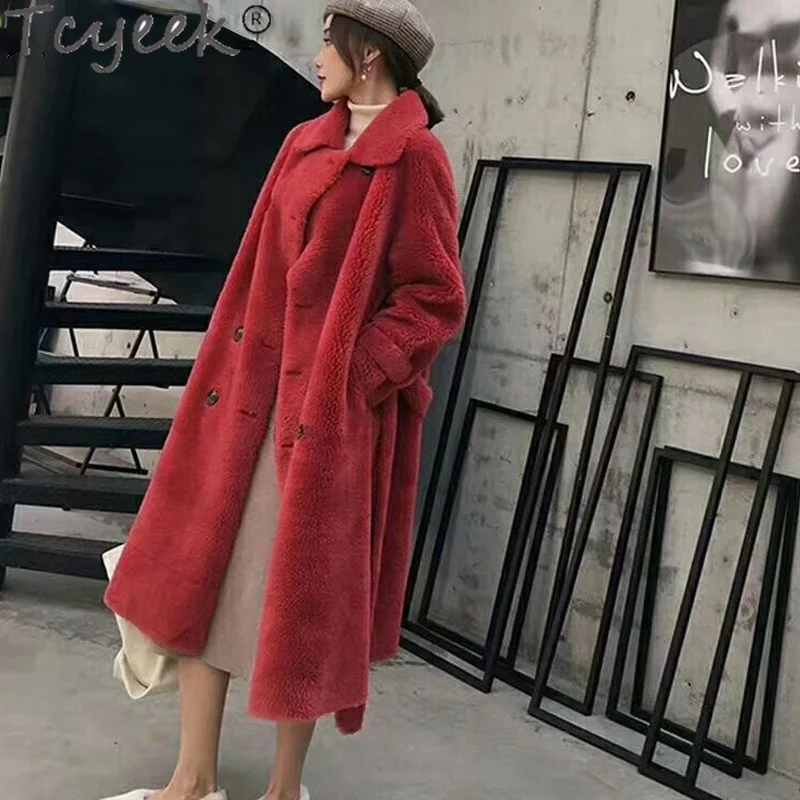 Tcyeek Winter Jacket Women Elegant Sheep Shearling Jackets 2021 Female Real Wool Coat Women's Clothing Jaqueta Feminina Gxy655