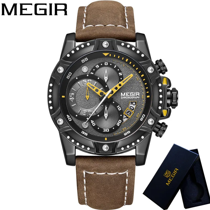 Часы MEGIR мужские с хронографом в стиле милитари 3D циферблатом спортивные