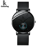 ik colouring ultra thin clock luxury watch for men quartz wristwatches leather strap relogio masculino