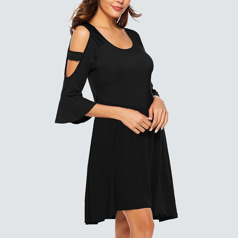 

Женское мини-платье с круглым вырезом, Расклешенным рукавом и открытыми плечами