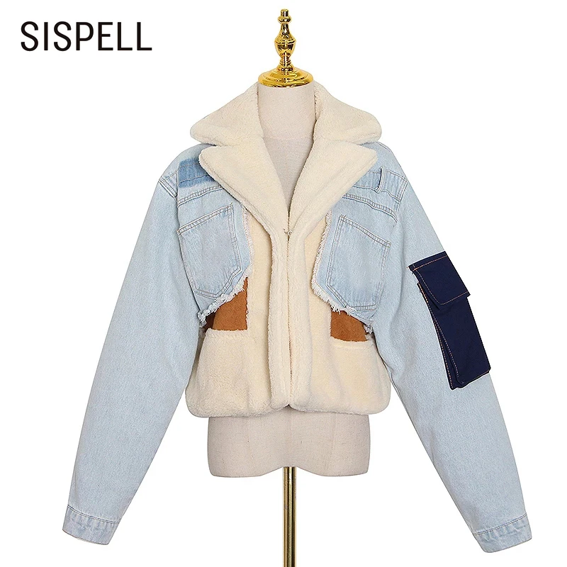 

Женское джинсовое пальто SISPELL из овечьей шерсти, свободное Теплое повседневное пальто с отложным воротником и длинным рукавом, осень 2020