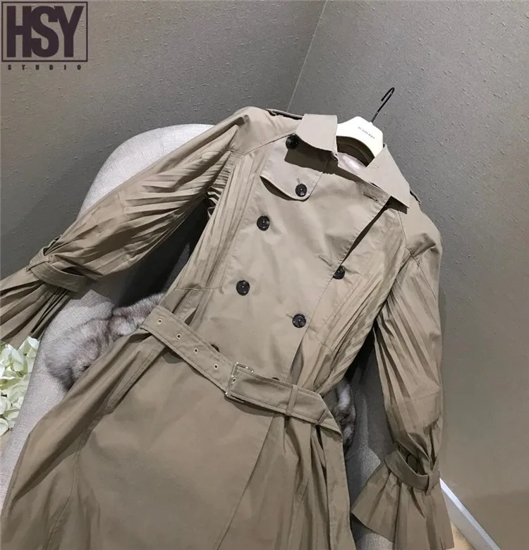 【HSY】2019 осенний британский стиль для женщин ветровка Классический хаки