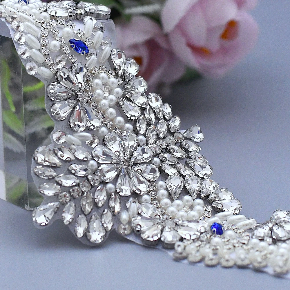 S487 Ручной работы синий Стразы пояс для невесты роскошные свадебные аксессуары