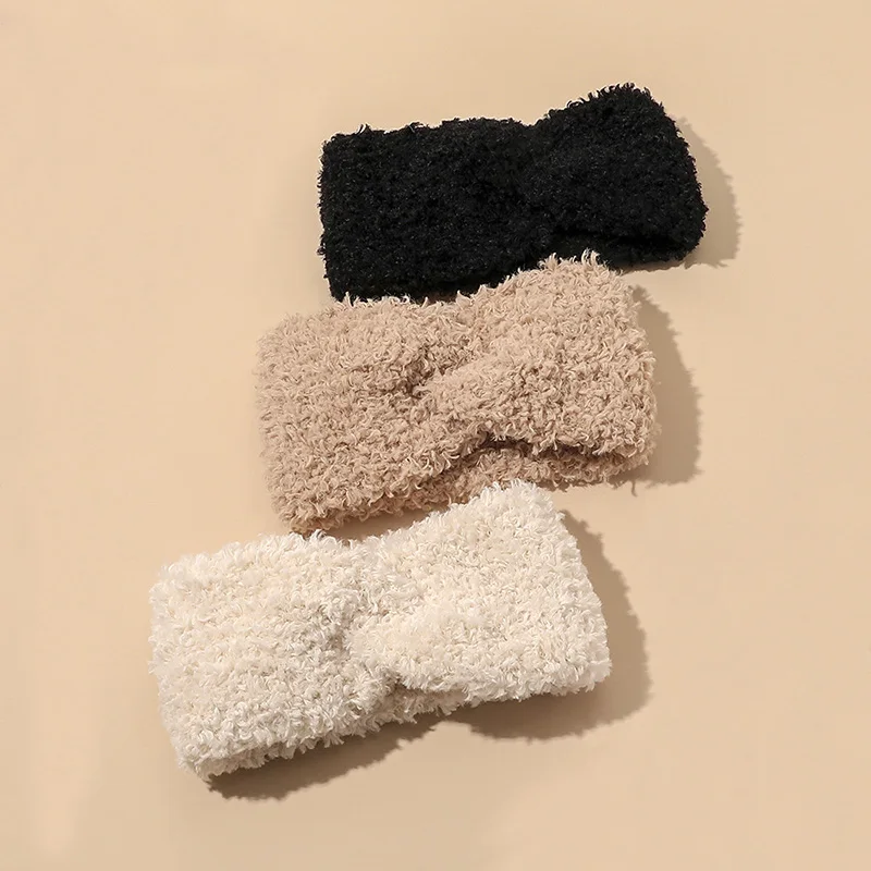 

2021 Winter Fur Wool Cross Bezel Elastic Hairband Women Clips Hair Accessories Headband Opaska Do Wlosow Bandeau Femme Diademas