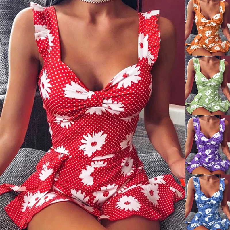 Платье с оборками летнее элегантное платье цветочным принтом мини-платье на