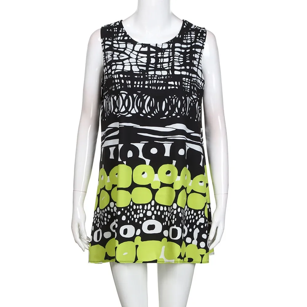 Women's fashion Summer Sleeveless 3d Printed Short Mini Dress Female Loose Women A-line Beach Dresses Vestidos | Женская одежда