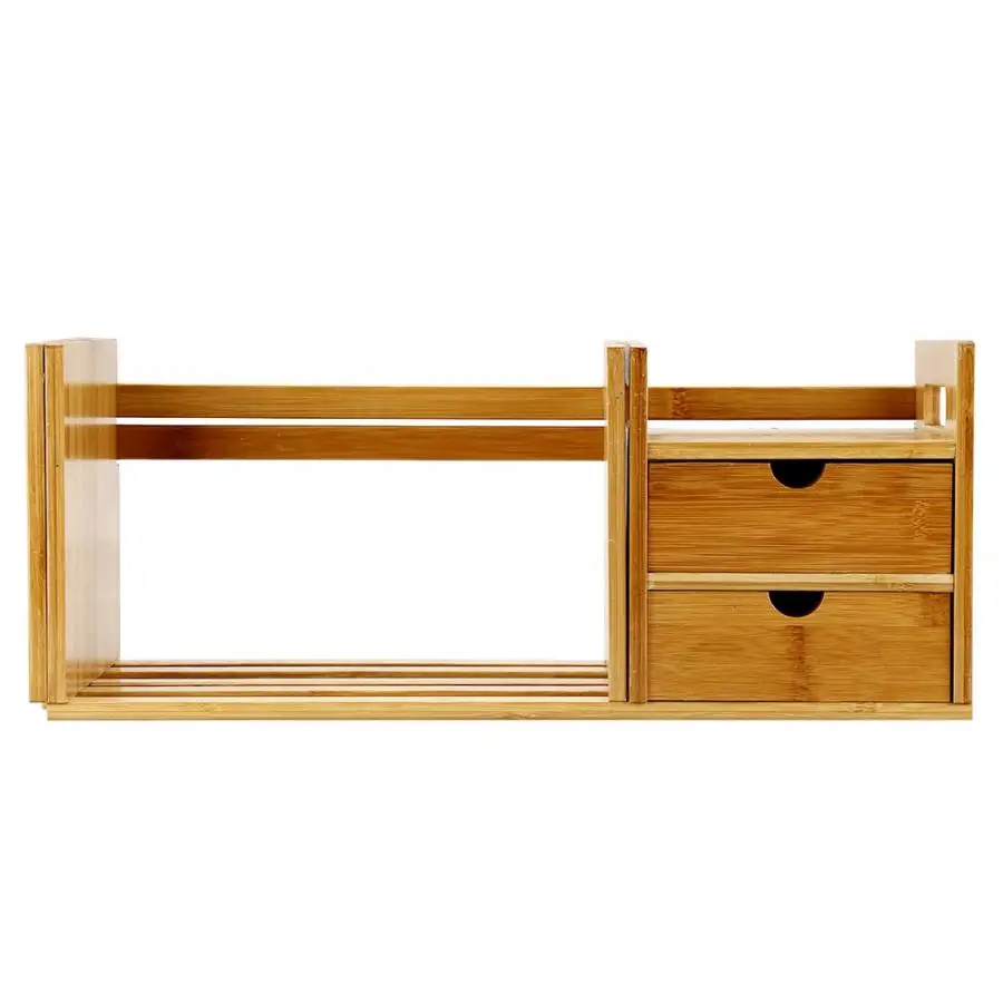 Bamboo Wood Extendable Desk Tabletop Book Rack Bookshelves Bookcase Organizer with 2 Drawer High Quality |