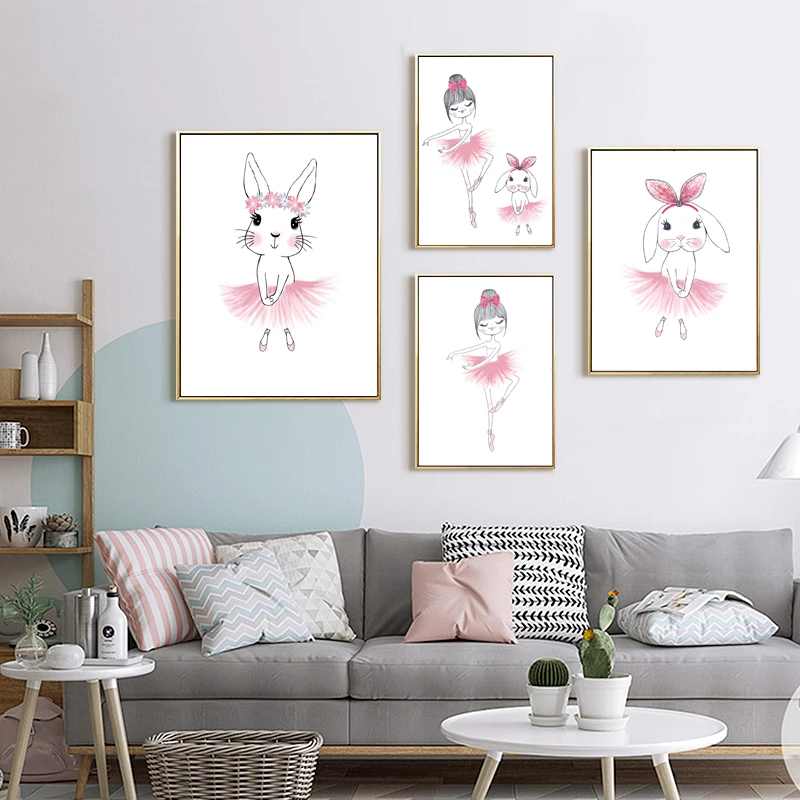 Симпатичная Картина на холсте мультфильм девочка скандинавский постер декор для