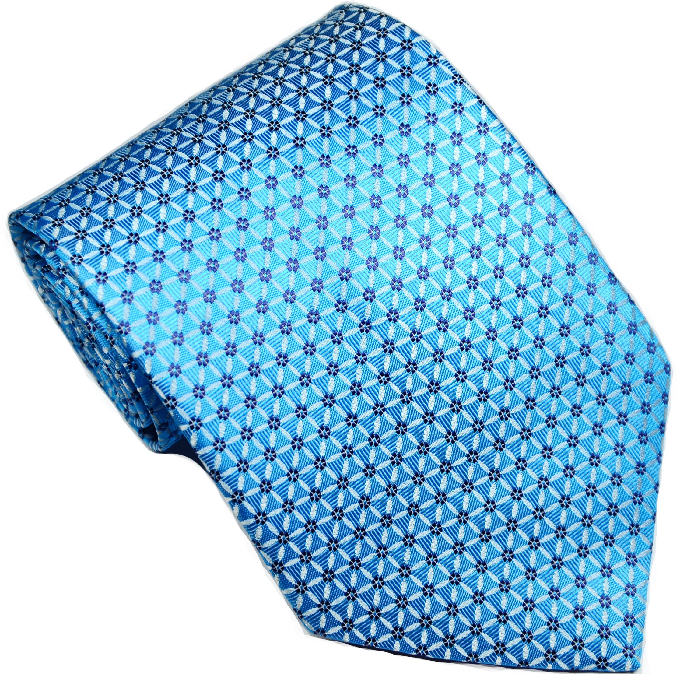 

New Fashion Floral Tie Men's Silk Necktie Plaid Checks Blue White Wedding Ties Jacquard Woven 100% Silk Men Neck Ties