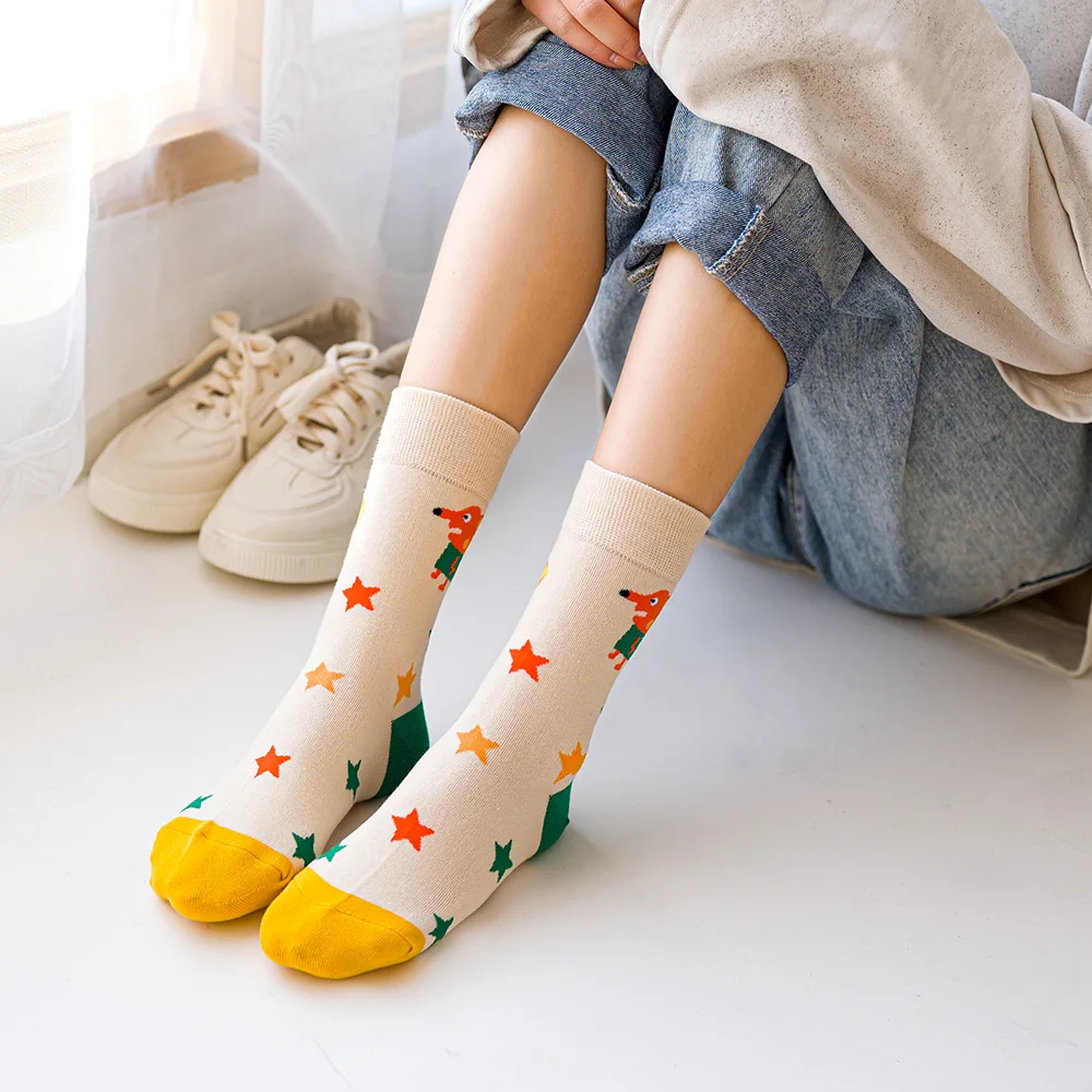 

Four seasons men's and women's tide socks cartoon animal cute tube socks in tube wild high tube personality couple cotton socks
