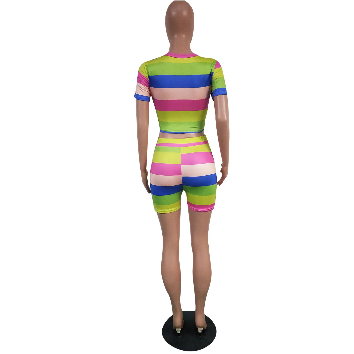 

2020 Summer Thin Suit European and American Urban Fashion Casual Women 's Striped Prints Two - Piece Set