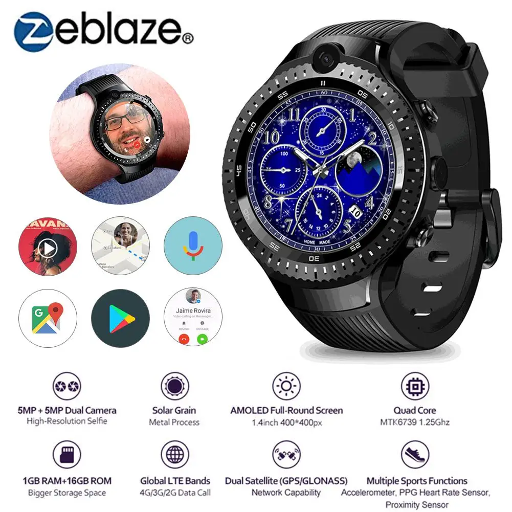 Уличные спортивные часы Zeblaze THOR 4 двойные умные с 4G двойной камерой 1 Гб + 16 памяти