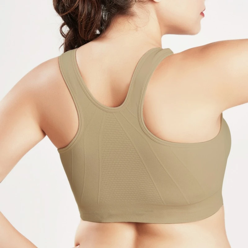 

Women Fashion Front Zipper Sports Bra Breathable Wirefree Padded Push Up Sports Top Fitness Gym Workout Sports Bra