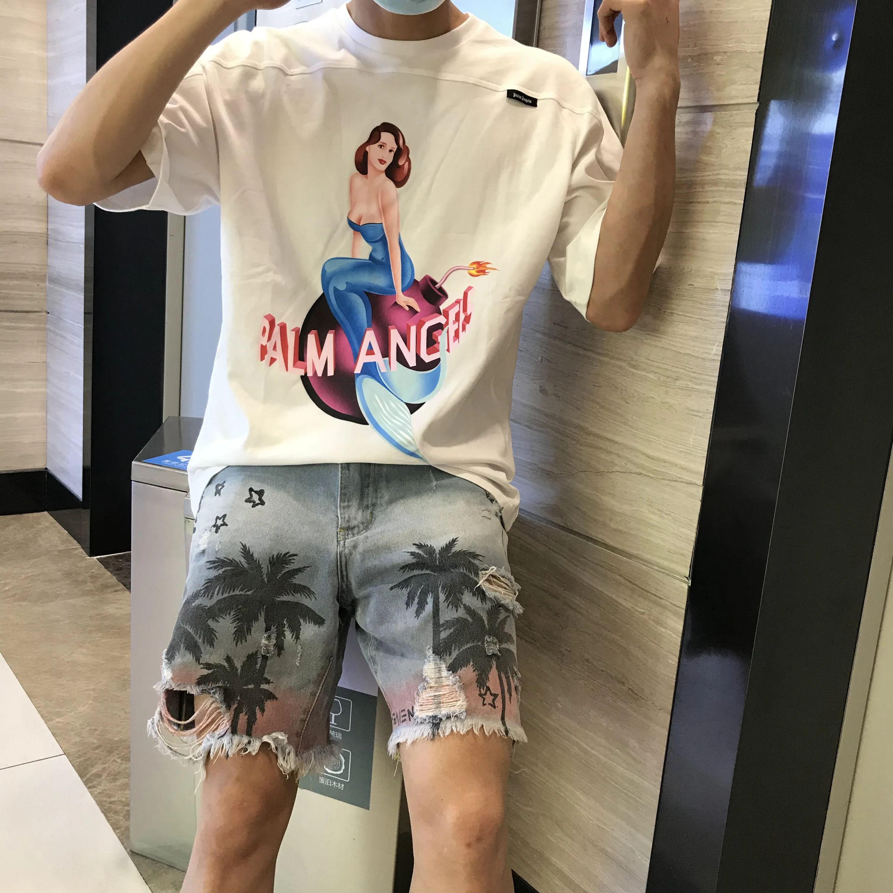 

Palm Angels Los Angeles Mermaid street hip-hop silhouette loose short-sleeved T-shirt 126746