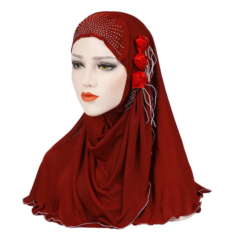 Wine Red Новые мусульманские бриллианты инстад хиджаб исламское однотонное Джерси головной платок малазийский хиджаб фуляр femme мусулман арабский головной убор - Цвет: Wine Red