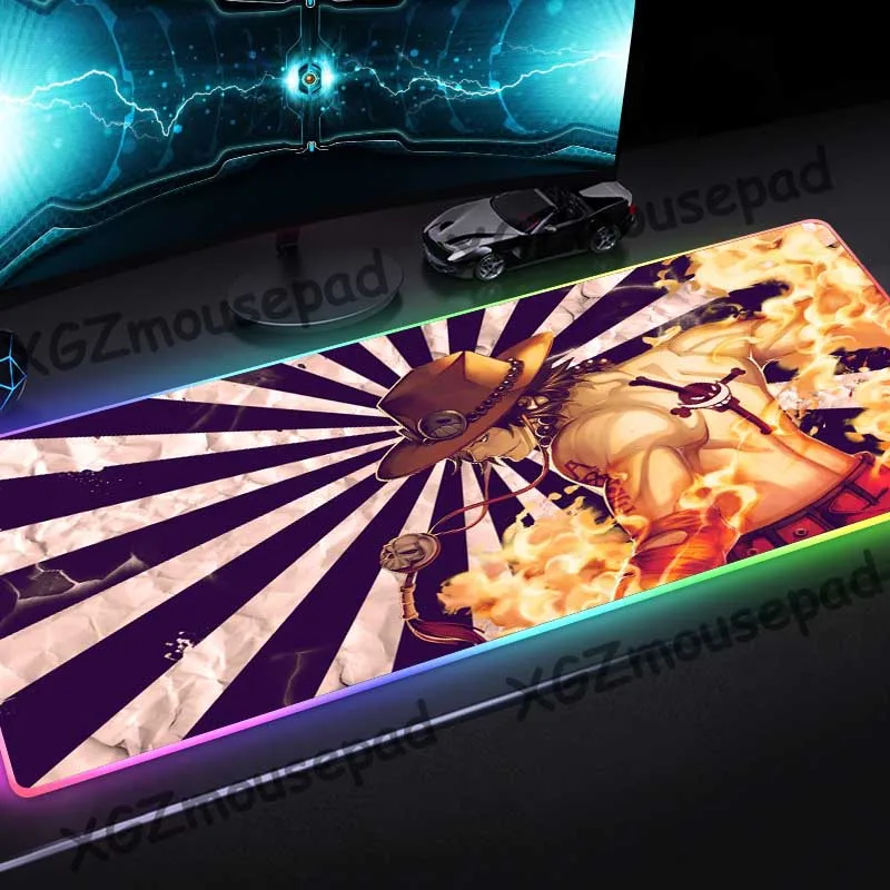

Большой коврик для мыши XGZ с RGB-подсветкой, черный, с застежкой по краям, аниме Ace, модный, персонализированный, светящийся, яркий, Настольный к...