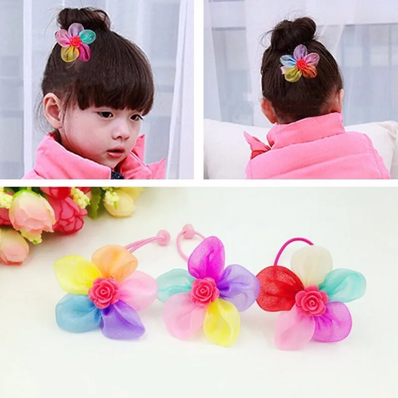 Детские бантики для волос резинки лепестки цветы банты с бусинами девочек собак