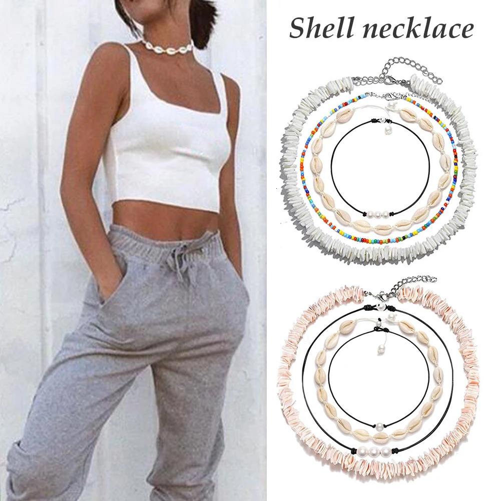 Оболочки Цепочки и ожерелья для Для женщин Boho колье набор Гавайская чипы