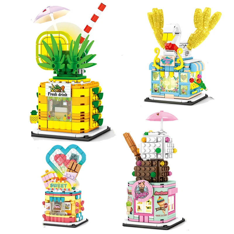 

2121 г., креативные строительные блоки серии Street View, магазин ананасов, дом мороженого, хлебобулочные блоки, кубики, креативные игрушки, подарки