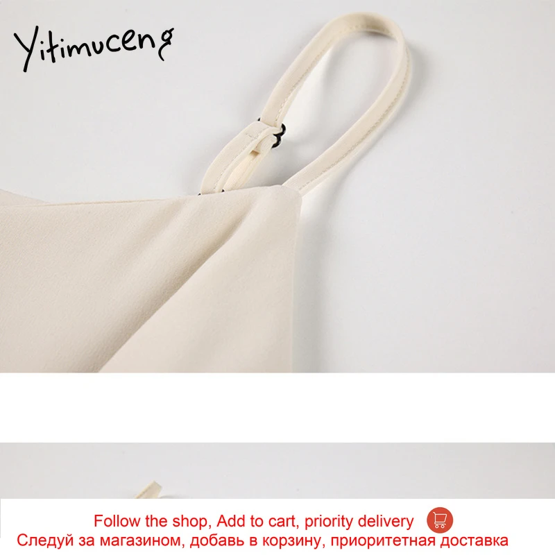 

Yitimuceng Ruched Spaghetti Strap Dresses Women Summer Oversize Sexy Sundress High Waist Unicolor 2021 Korean Fashion New Dress