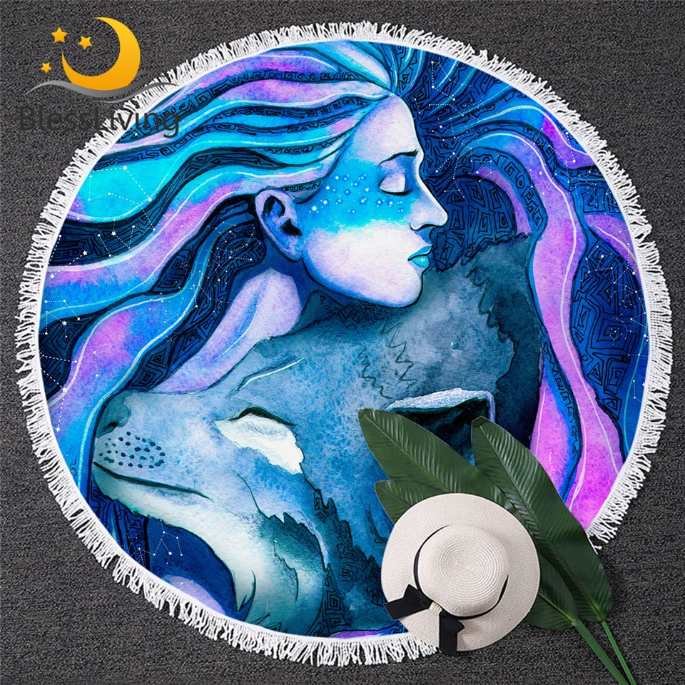 Круглое полотенце с акварелью из микрофибры животными|Банные полотенца| |