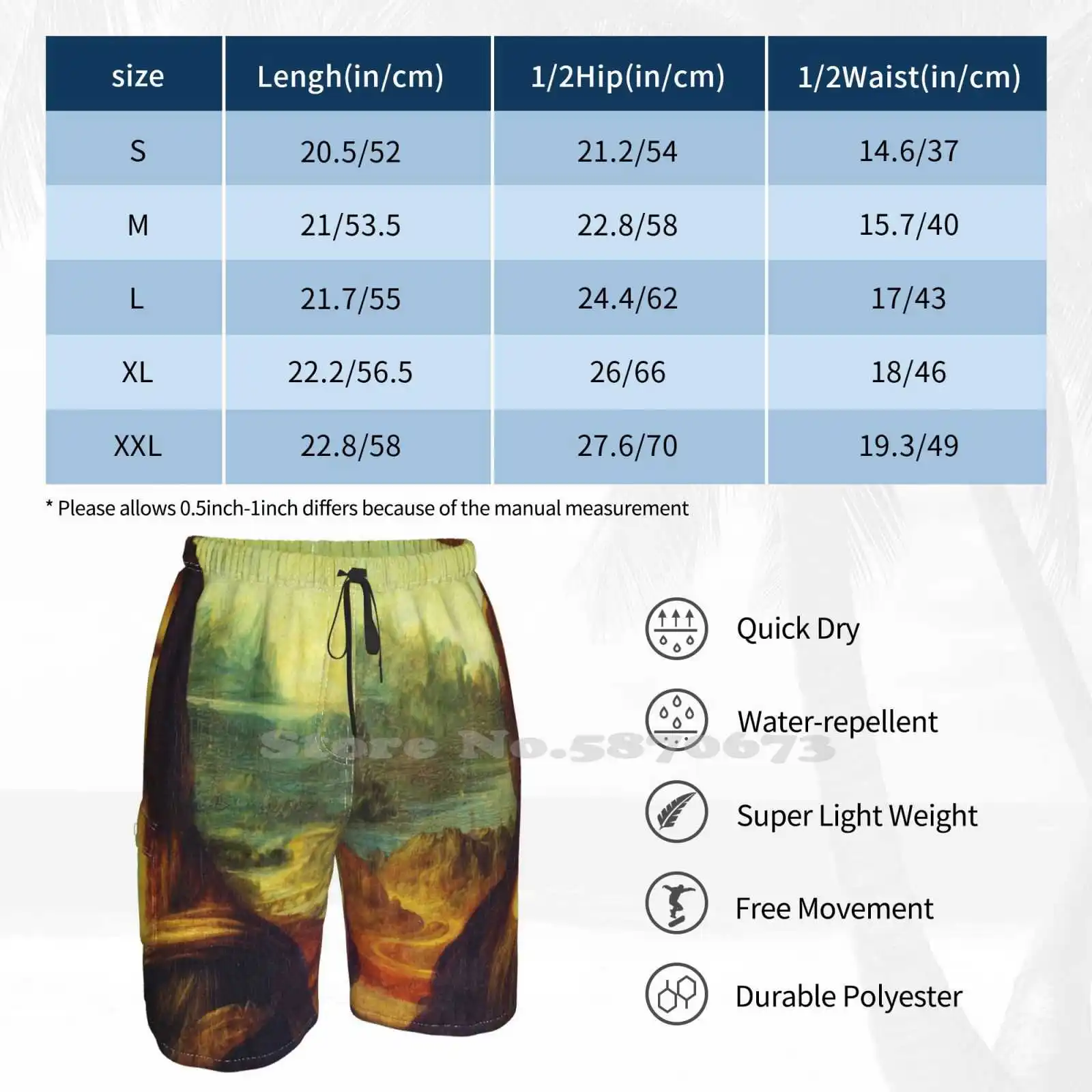 Мужские спортивные пляжные шорты для плавания Мона Лиза Манна живопись улыбка |