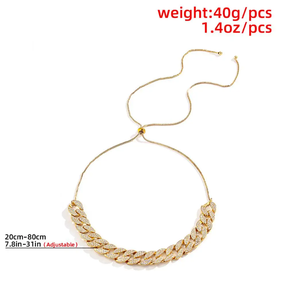 

Salircon Luxury Crystal Miami Cuban Chunky Chain Necklace Kpop Rhinestone Choker Necklace for Women Girl Jewelry Gift 2021 Trend