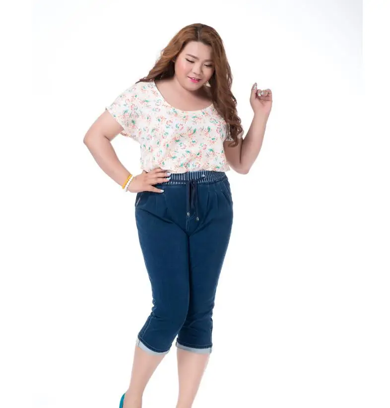 

TUHAO High Waist Denim pants Jeans Plus size 5XL 6XL 7XL summer Femme calf length trousers pencil pants Women clothing PT28