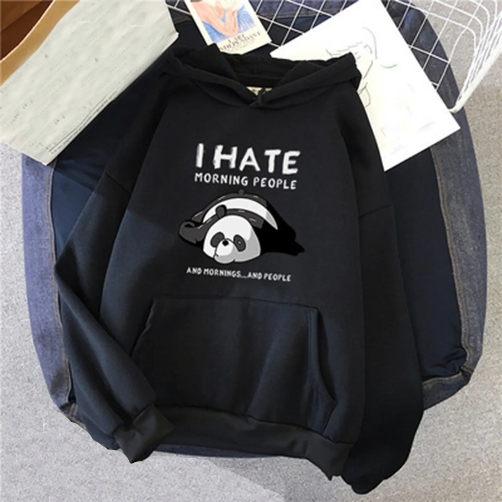 

2021 Woman Hoodies Brand Fashion Ladies Long Sleeve Pullovers Panda I HATE MORNINGS Sweatshirt Casual K-pop Female Kawaii Hoodie