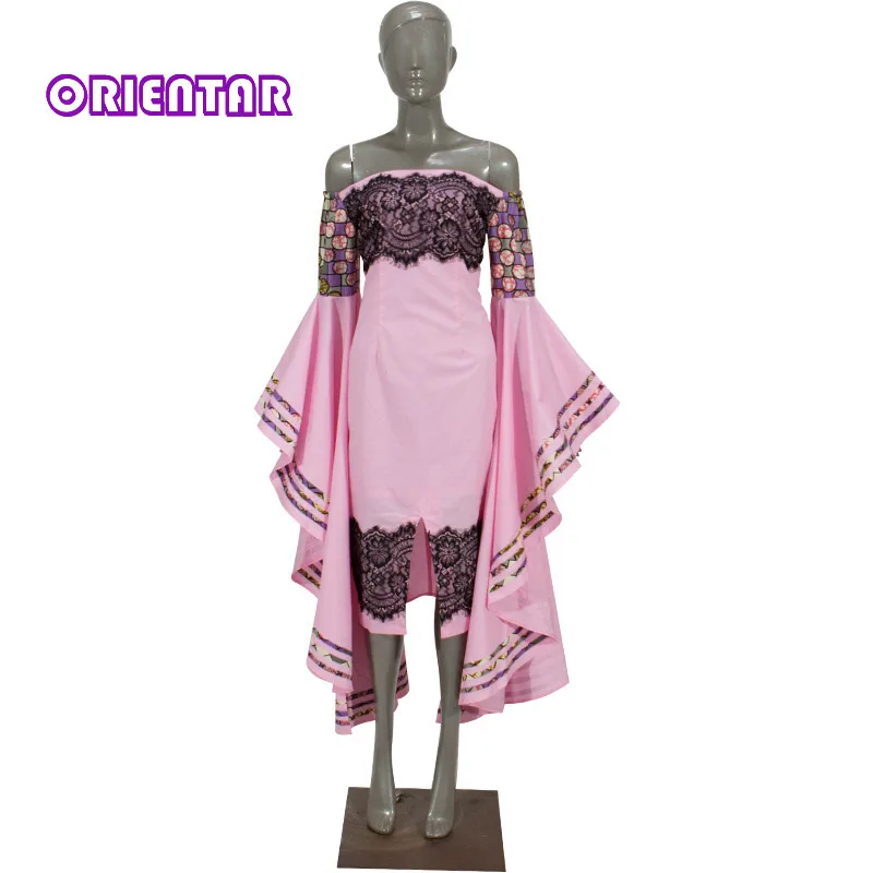 Африканские платья для женщин с вырезом лодочкой большие расклешенные рукава