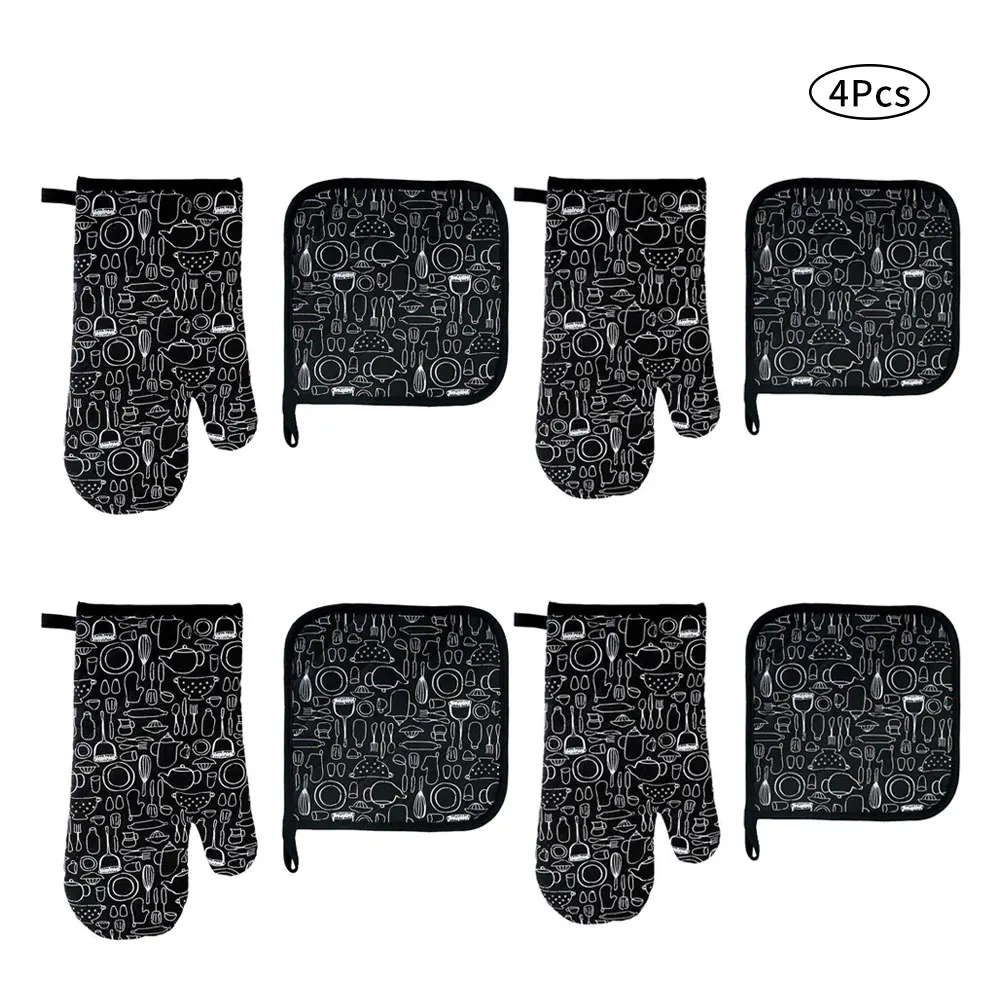 

4PCS Oven Gloves Heat Resistant Baking Mitts With Pot Holders Fireplace Cooking BBQ Outdoor Activity Family Party Bar Cooking