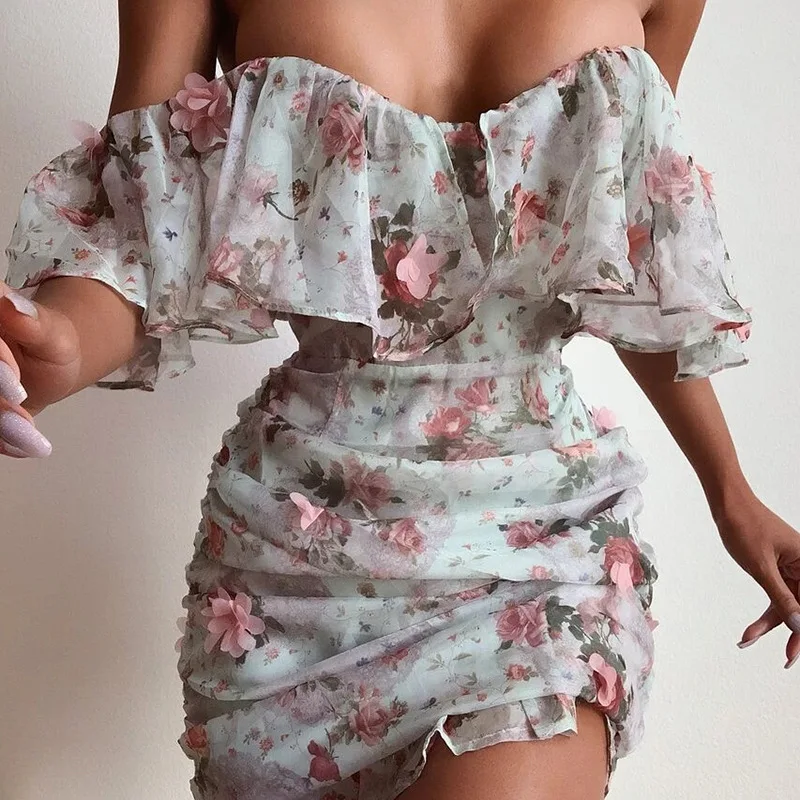 Платья с цветочным принтом Artsu Boho мини платье открытыми плечами весна 2020