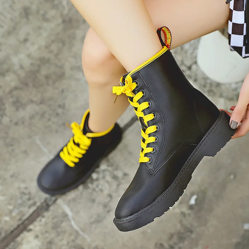 Качественные женские ботинки из искусственной кожи Модная обувь на шнуровке