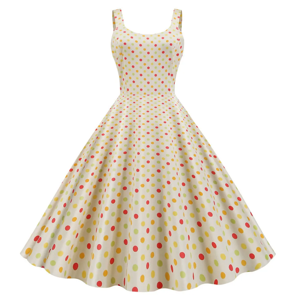 Женские платья Vintage Dot без рукавов Ropa Mujer колен платье A Line Вадим Лето Vestidos De Fiesta Plus