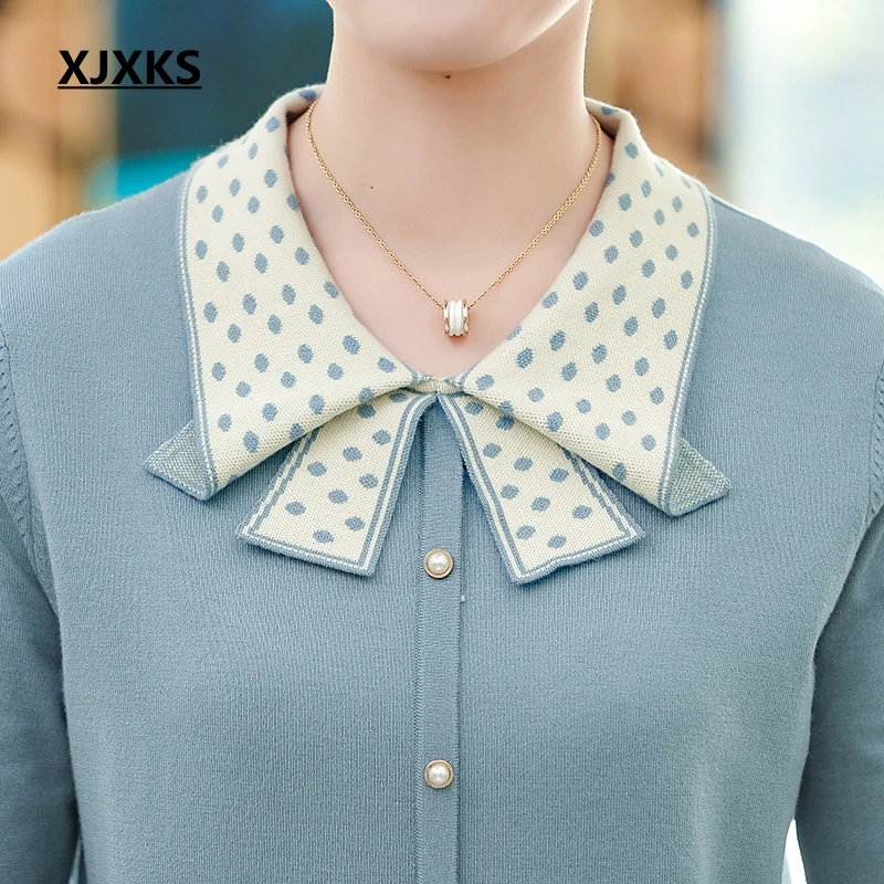 XJXKS Sweater Women Spring Bow Collar Pullover 2020 Long Sleeve Fashion Sweaters Jumper Plus Size | Женская одежда