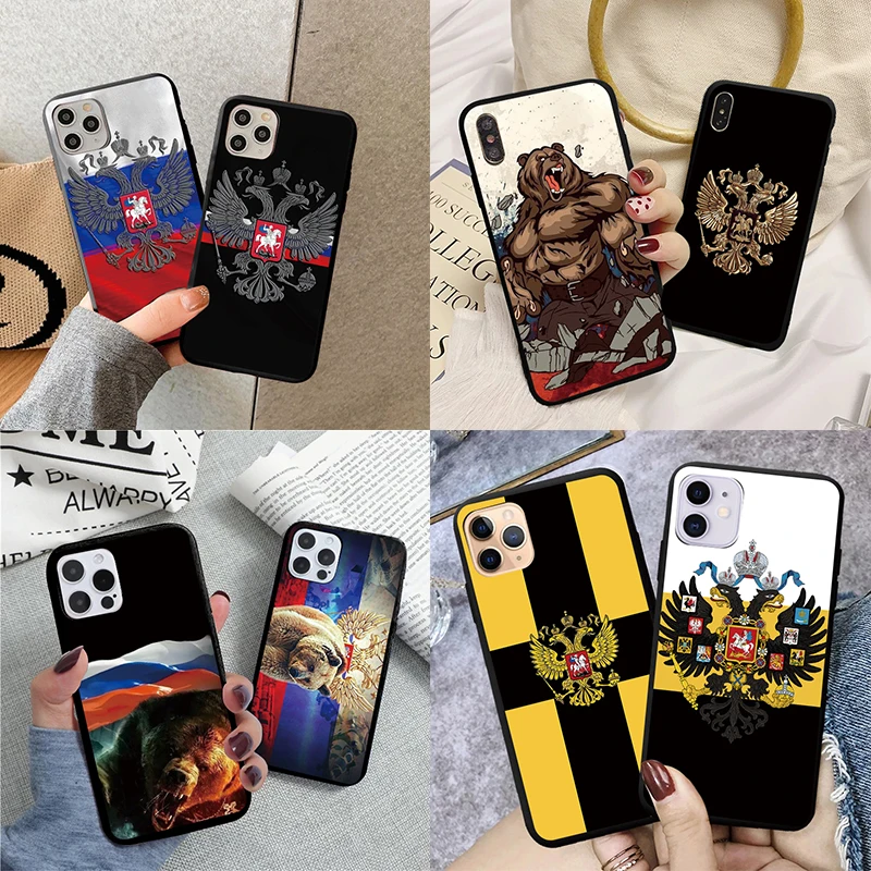 Роскошный чехол с российским флагом и гербом для iPhone 7 8 Plus 12 11 Pro Max X XS XR Xs 6 6S SE 2020 2022