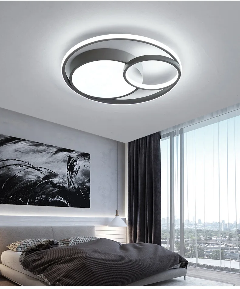 Creative LED rings Ceiling Lamp New design lamp For Living room Bedroom Round Moon White Black Gray | Лампы и освещение