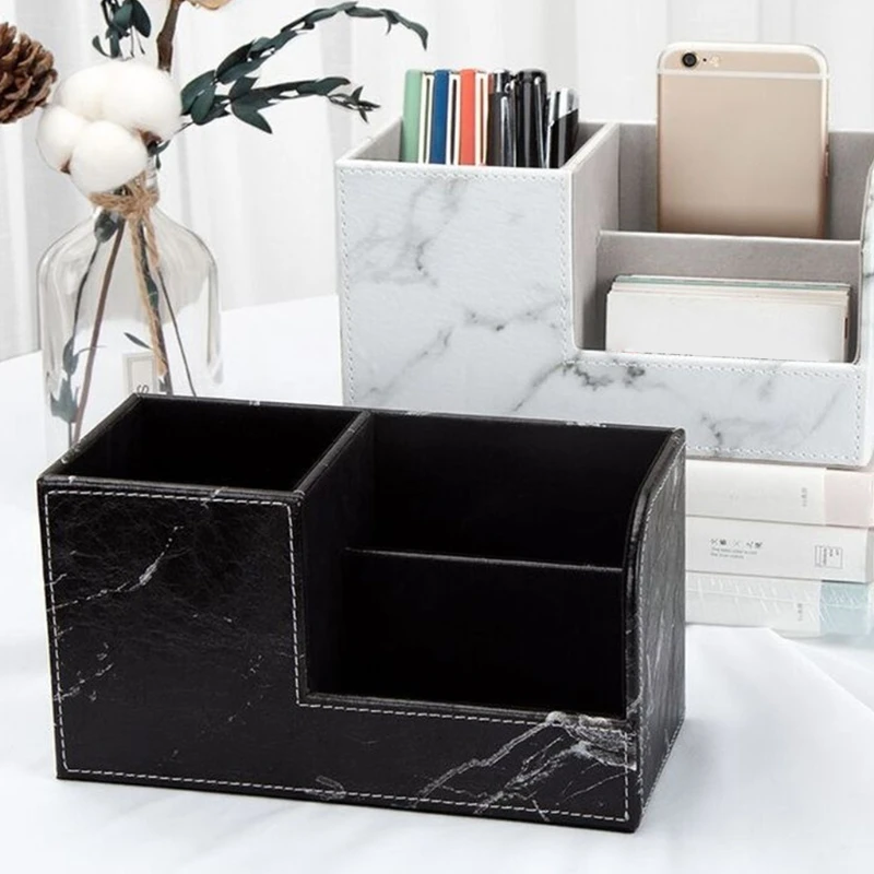Черный Мраморный кожаный Настольный органайзер для канцелярских
