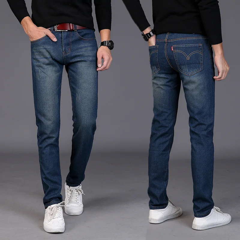 

Autumn Men's Elasticity Jeans Straight Regular Button Fly Free Shipping Fashion Streetwear For Denim Men Pantalon Homme Jean